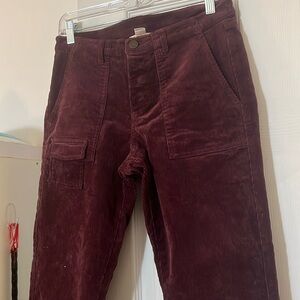 Maroon cargo corduroys, straight leg corduroys